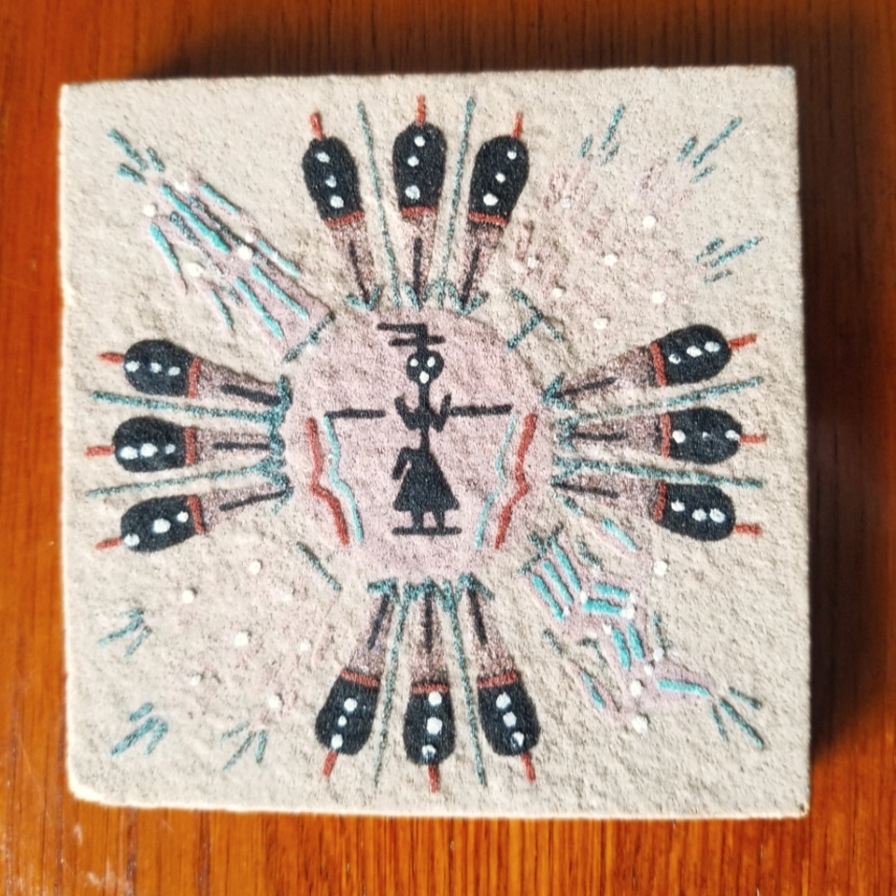 Vintage  FRED HARVEY "MEDICINE MAN" Sand Painting Tile  American/Southwestern